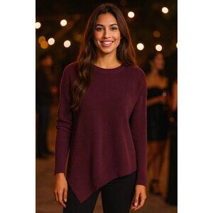 Athleta Rest Day Cotton Silk Knit Asymmetrical Hem Pullover Sweater Purple S